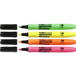Artline Supreme Highlighters Chisel 2-5mm Assorted Colours Pack Of 4